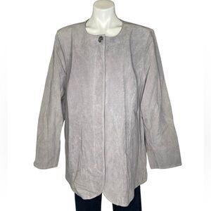 DENNIS BASSO Suede Leather Jacket Washable Button Closure Light Gray Size 3X